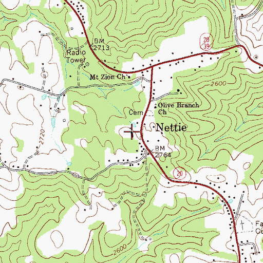 Topographic Map of Nettie Volunteer Fire Department, WV