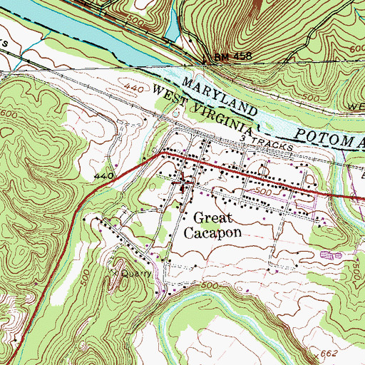 Topographic Map of Great Cacapon Volunteer Fire Department, WV