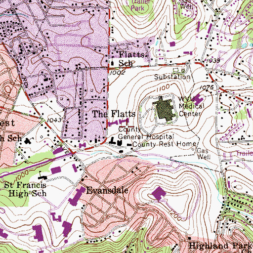 Topographic Map of Morgantown Fire Department Station 3 Northside, WV
