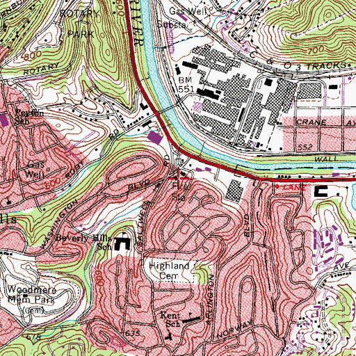 Topographic Map of Huntington Fire Department Station 10 Gallagher, WV