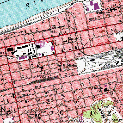 Topographic Map of Huntington Fire Department Station 2 University, WV