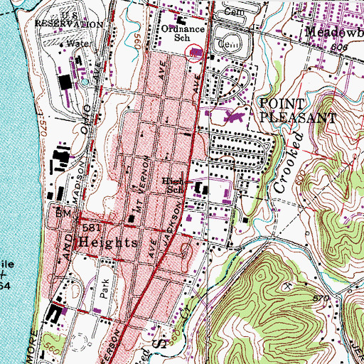 Topographic Map of Point Pleasant Volunteer Fire Department Substation, WV