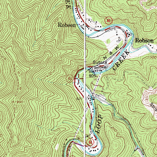Topographic Map of Loup Creek Volunteer Fire Department Robson Station, WV
