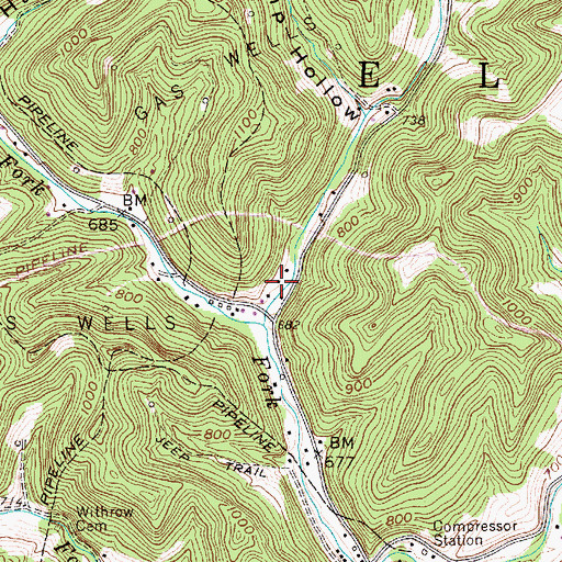 Topographic Map of Frame Volunteer Fire Department, WV