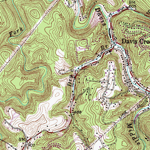 Topographic Map of Davis Creek - Ruthdale Volunteer Fire Department, WV