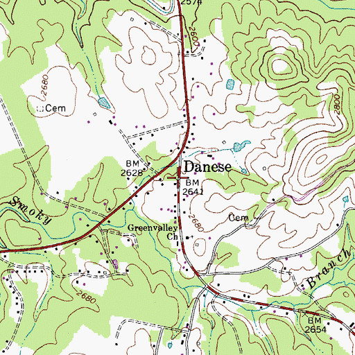 Topographic Map of Danese Volunteer Fire Department, WV
