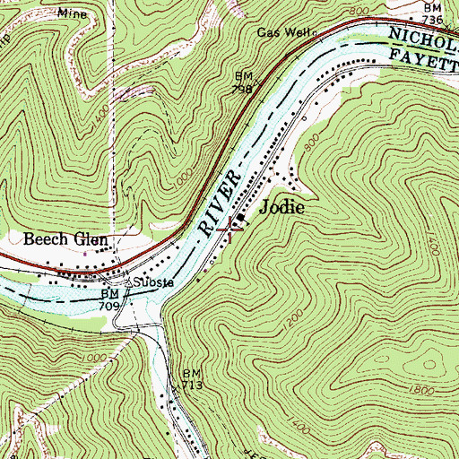 Topographic Map of Gauley River Volunteer Fire Department, WV