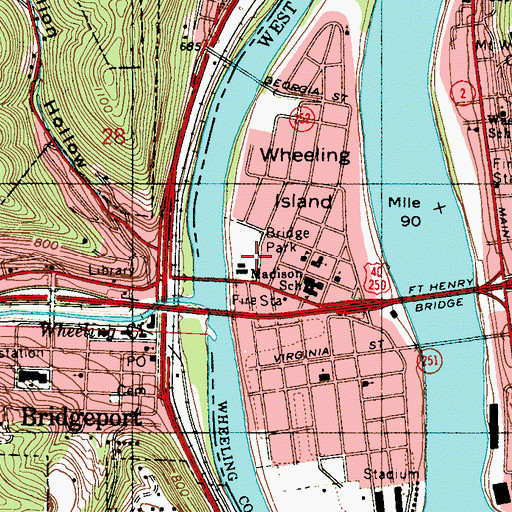 Topographic Map of Wheeling Fire Department Station 5, WV