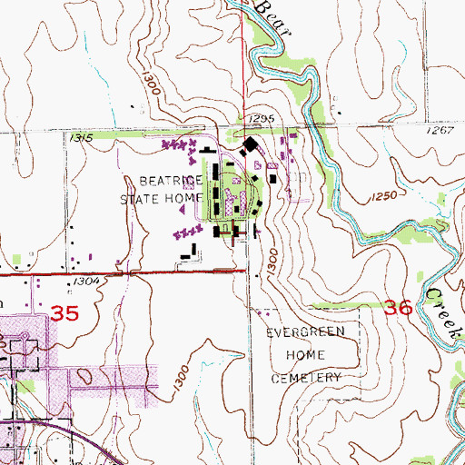 Topographic Map of Beatrice State Developmental Center, NE