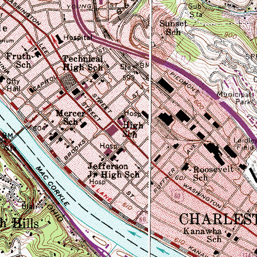 Topographic Map of Select Specialty Hospital Charleston Campus, WV