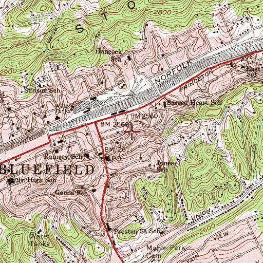Topographic Map of Mercer County Fellowship Home, WV