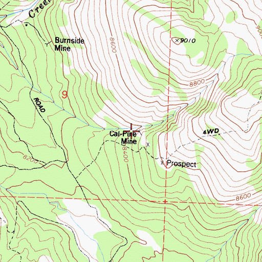 Topographic Map of Cal-Pine Mine, CA