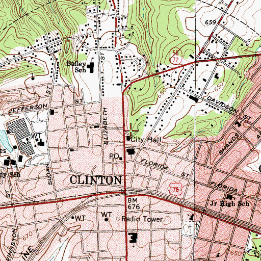 Topographic Map of Clinton City Fire Department Station 1, SC