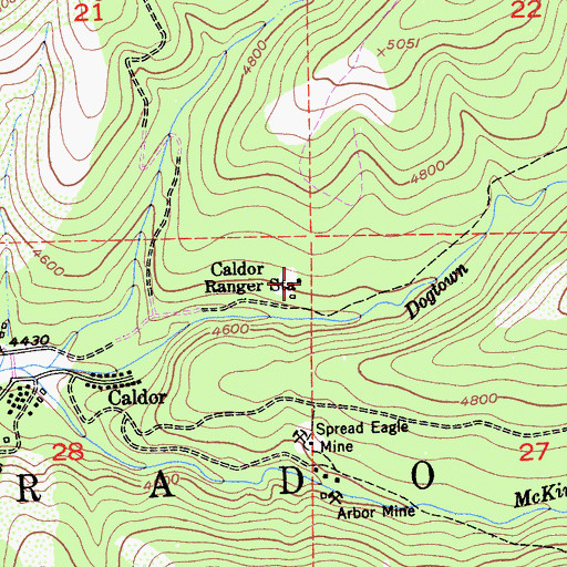 Topographic Map of Caldor Ranger Station, CA