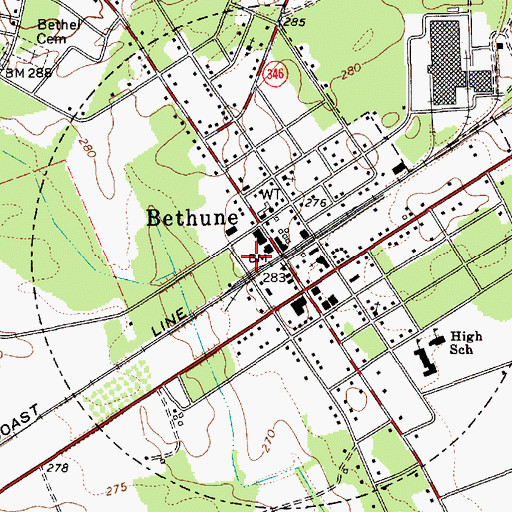 Topographic Map of Kershaw County Fire Station Bethune, SC