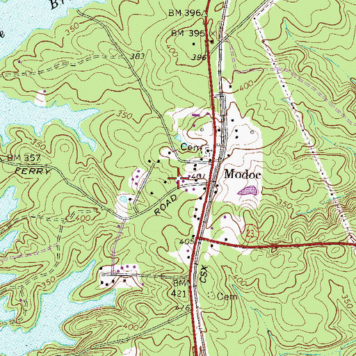 Topographic Map of Modoc Volunteer Fire Department, SC