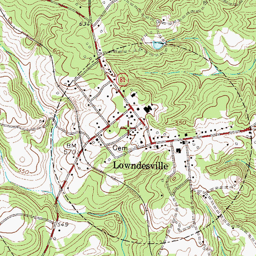 Topographic Map of Abbeville County Fire Department Lowndesville, SC