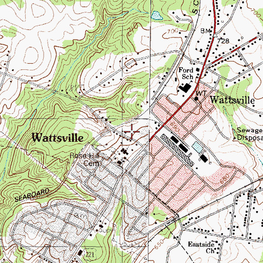 Topographic Map of Laurens County Fire Department Watt Mills, SC