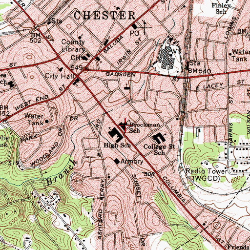 Topographic Map of Chester Fire Department, SC