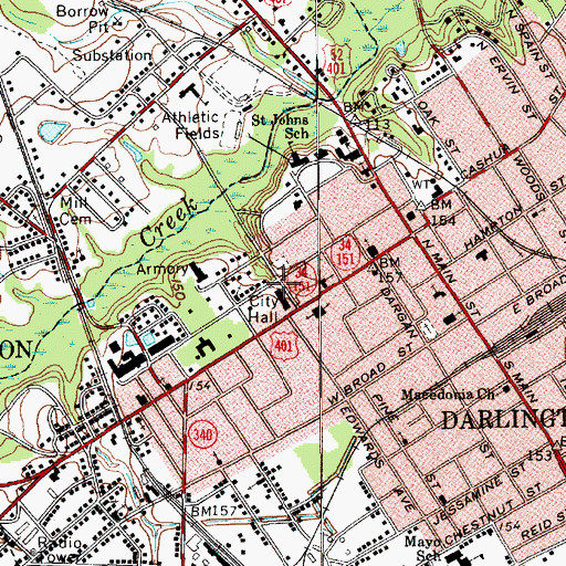 Topographic Map of Darlington City Fire Department, SC