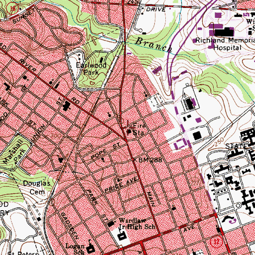 Topographic Map of Columbia - Richland Fire Department North Columbia, SC