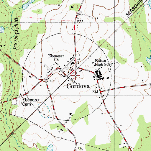 Topographic Map of Cordova Fire Department, SC