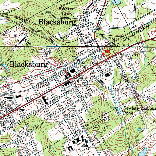 Topographic Map of Blacksburg Volunteer Fire Department, SC