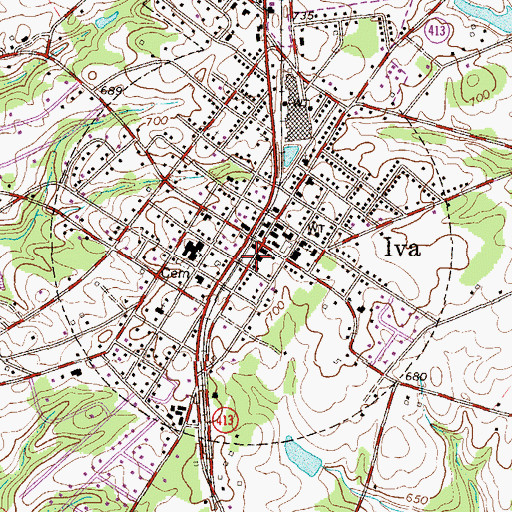Topographic Map of Anderson County Fire Station Iva, SC