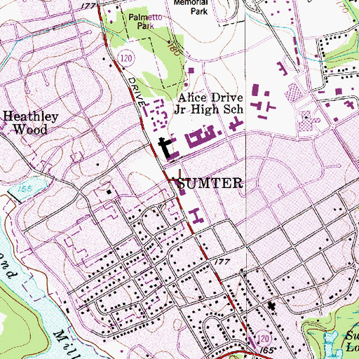 Topographic Map of Sumter Fire Department Alice Drive Station, SC