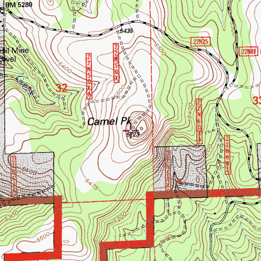 Topographic Map of Camel Peak, CA