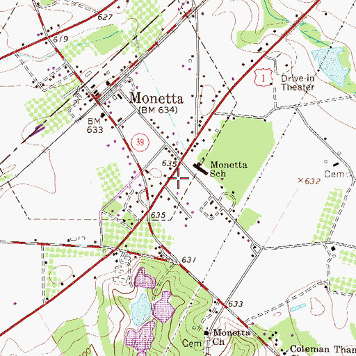 Topographic Map of Monetta Volunteer Fire Department, SC