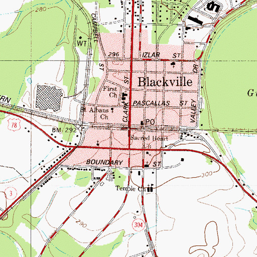 Topographic Map of Blackville Fire Department, SC