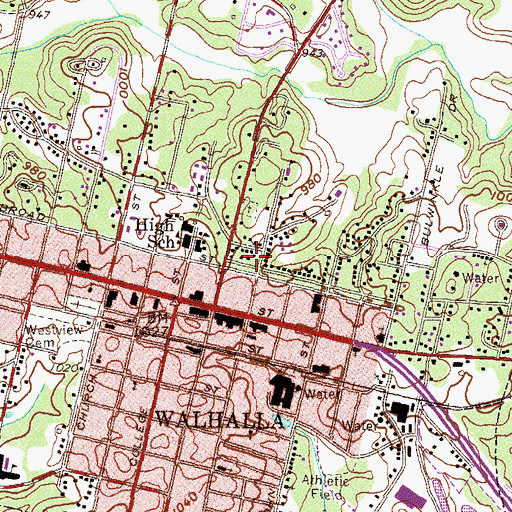 Topographic Map of Walhalla Fire Department, SC
