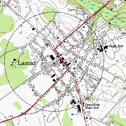 Topographic Map of Town of Lamar Fire Department, SC
