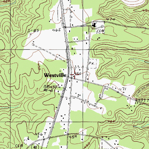 Topographic Map of Kershaw County Fire Department Westville, SC