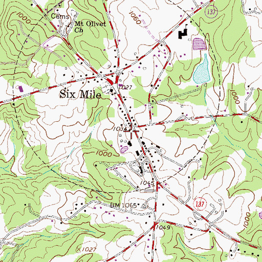 Topographic Map of Six Mile Fire Department, SC