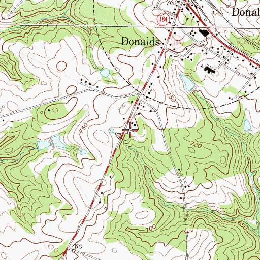 Topographic Map of Abbeville County Fire Department Donalds, SC