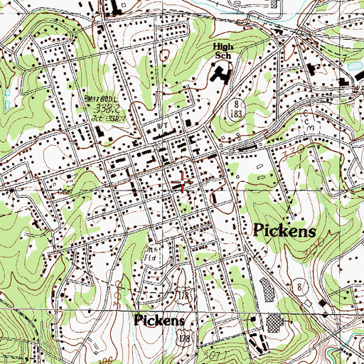 Topographic Map of Pickens Fire Department, SC