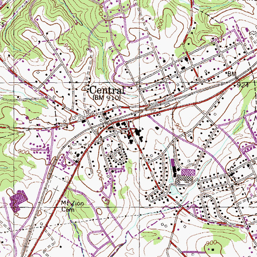 Topographic Map of Central Fire Department Station 1, SC