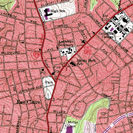 Topographic Map of Columbia - Richland Fire Department Eau Claire #13, SC