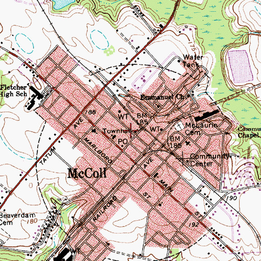 Topographic Map of McColl Fire Department, SC