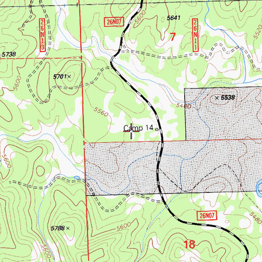 Topographic Map of Camp Fourteen, CA