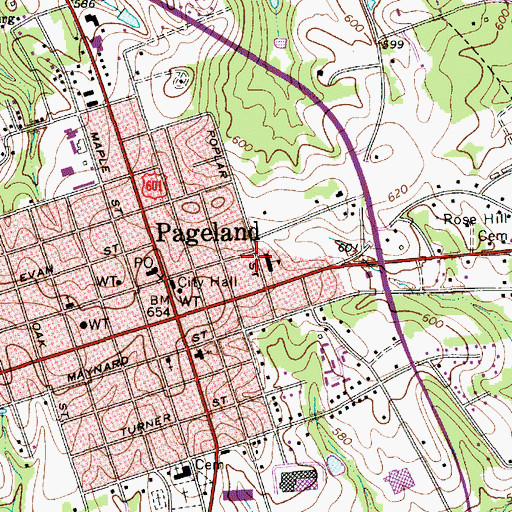 Topographic Map of Pageland Fire Department, SC