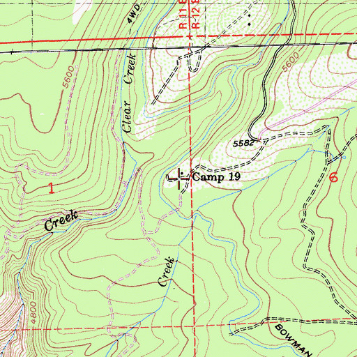 Topographic Map of Camp Nineteen, CA