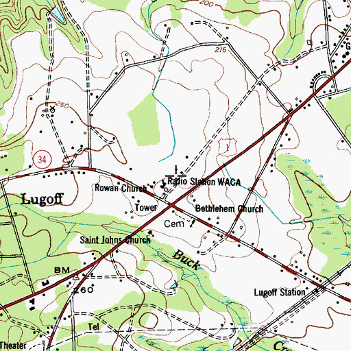 Topographic Map of Lugoff Fire Department Station 10, SC