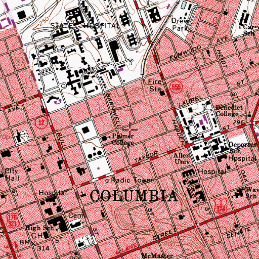 Topographic Map of Columbia - Richland Fire Department Headquarters, SC