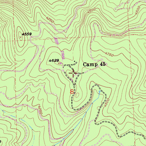 Topographic Map of Camp Fourty Five, CA