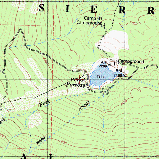 Topographic Map of Camp Sixty One Campground, CA