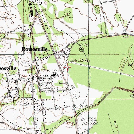 Topographic Map of Rowesville Fire Department, SC