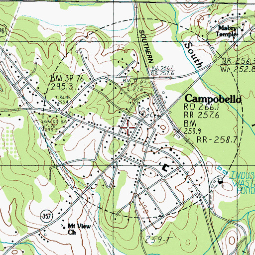Topographic Map of Campobello Fire Department, SC